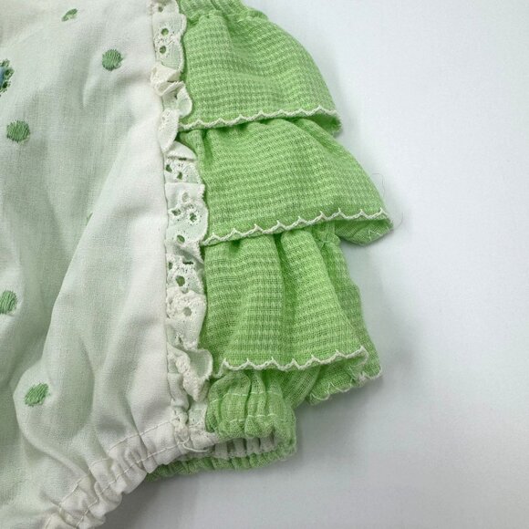Vtg Infant Green & White Ruffled Floral Baby Romper 9 Months Polyester/Rayon - Picture 7 of 16